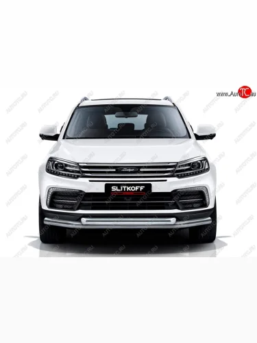 Защита переднего бампера Slitkoff (двойная, d57/57) (Нержавейка) Zotye Coupa  B11F (2019-2021)
