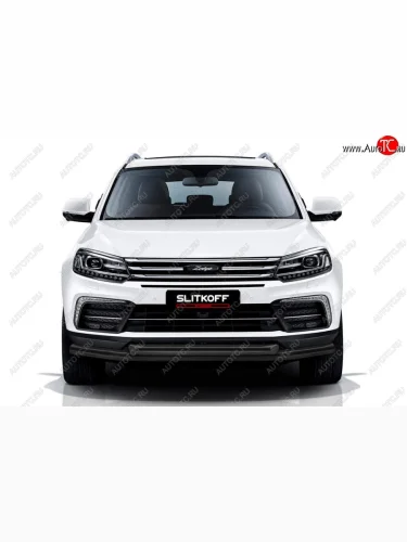 Защита переднего бампера Slitkoff (двойная, d57/57) (Сталь с полимерным покрытием. Цвет: чёрный) Zotye Coupa  B11F (2019-2021)