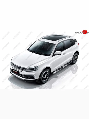 Защита порогов Slitkoff (d76 мм, с проступями) (Нержавейка) Zotye Coupa  B11F (2019-2021)
