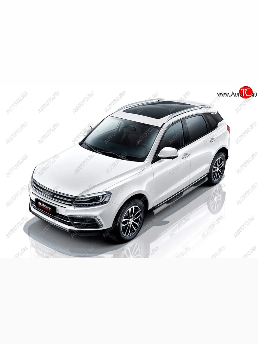 Защита порогов Slitkoff (d76 мм, с проступями) Zotye Coupa B11F (2019-2021) (Сталь с полимерным покрытием. Цвет: серебристый)  в Самаре Самарской области