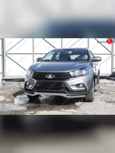 Защита переднего бампера Cross Slitkoff (волна, d42 мм) (Сталь с полимерным покрытием. Цвет: серебристый) Лада ВАЗ Веста  SW 2181 (2017-2022) универсал дорестайлинг