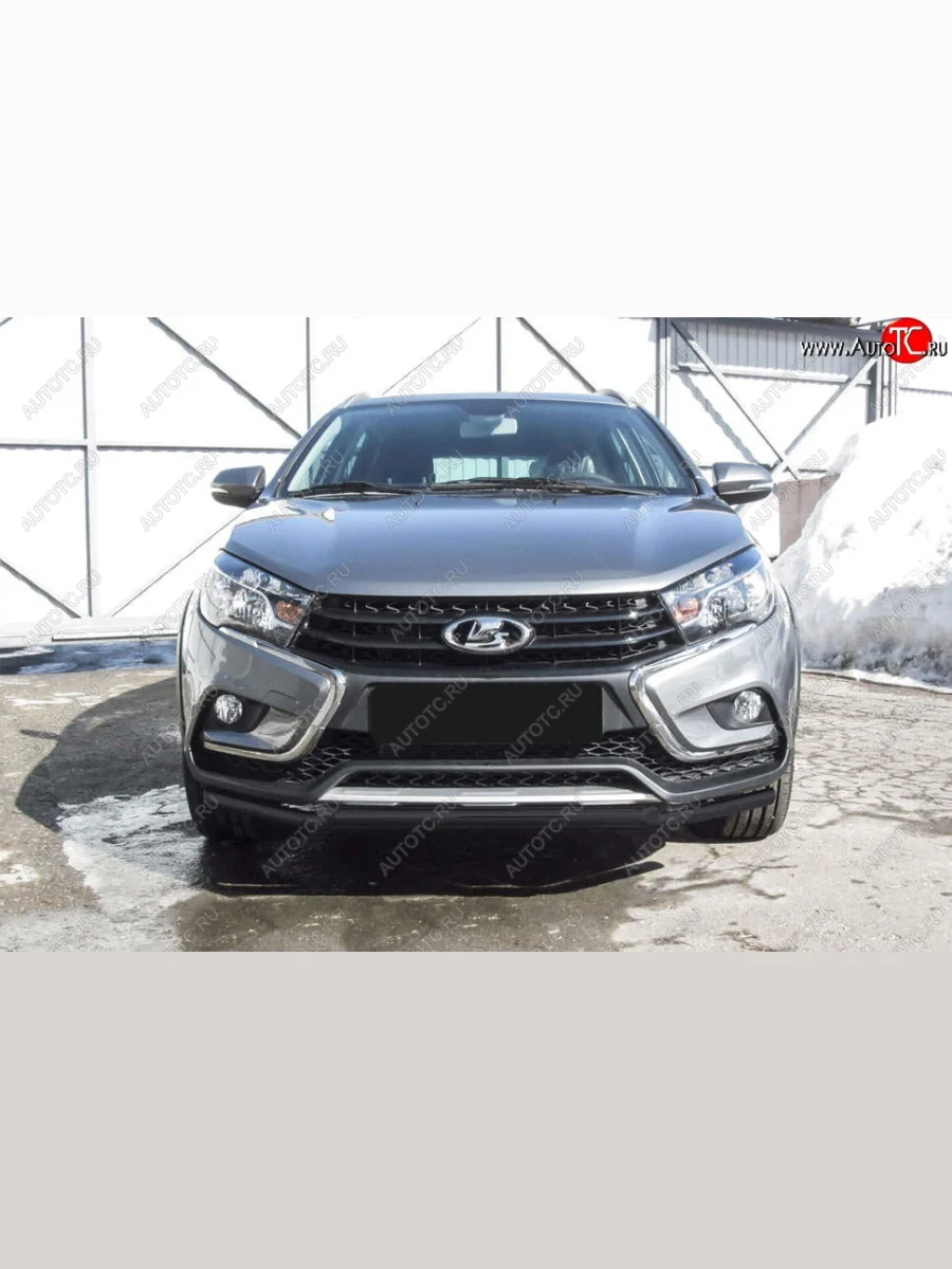 Защита переднего бампера Cross Slitkoff (двойная, d42/42 мм)  Лада ВАЗ Веста (2017-2022) SW 2181 (Нержавейка, Полированная)  в Самаре Самарской области