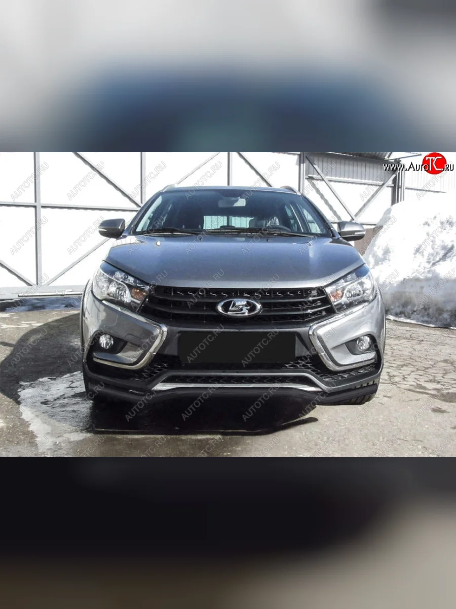 Защита переднего бампера Cross Slitkoff (двойная, d42/42 мм)  Лада ВАЗ Веста (2017-2022) SW 2181 (Сталь с полимерным покрытием. Цвет: чёрный)  в Самаре Самарской области