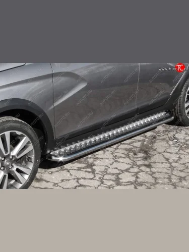 Защита порогов Slitkoff (d42, с листом) (Нержавейка) Лада ВАЗ Веста  SW 2181 (2017-2022) универсал дорестайлинг