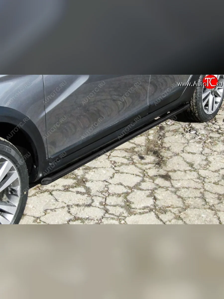 Защита порогов Slitkoff (d42 мм) Лада ВАЗ Веста SW 2181 универсал дорестайлинг (2017-2022) (Сталь с полимерным покрытием. Цвет: чёрный)  в Керчи Республика Крым