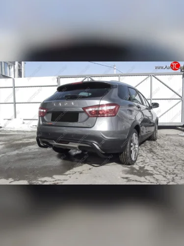 Защита заднего бампера Slitkoff (скоба, d42) (Сталь с полимерным покрытием. Цвет: чёрный) Лада ВАЗ Веста  SW 2181 (2017-2022) универсал дорестайлинг