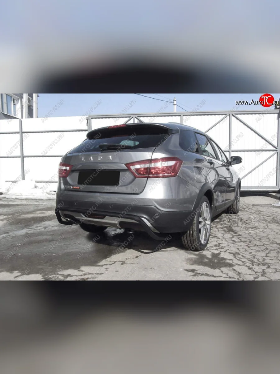 Защита заднего бампера Slitkoff (скоба, d42) Лада ВАЗ Веста SW 2181 универсал дорестайлинг (2017-2022) (Сталь с полимерным покрытием. Цвет: чёрный)  в Керчи Республика Крым