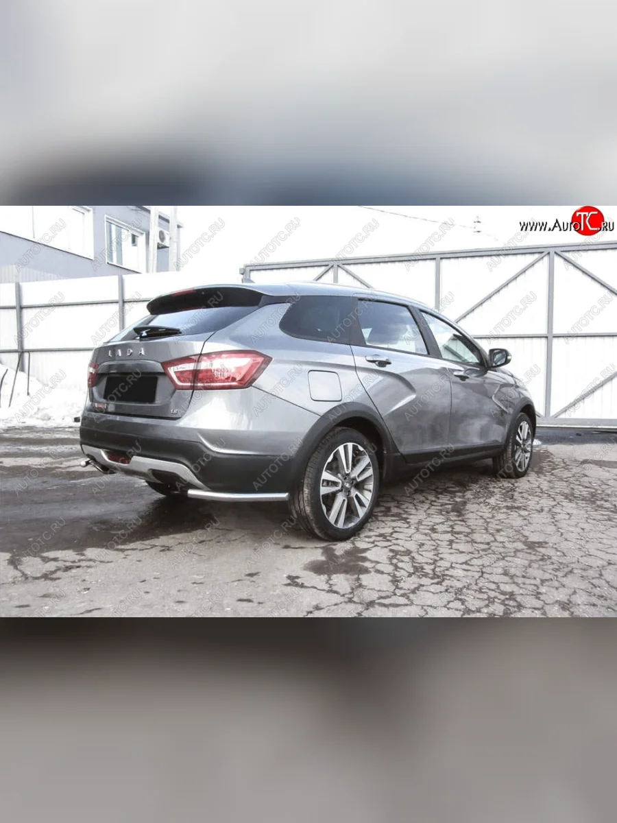 Защита заднего бампера Slitkoff (уголки, d42) Лада ВАЗ Веста SW 2181 универсал дорестайлинг (2017-2022) (Нержавейка, Полированная)  в Керчи Республика Крым
