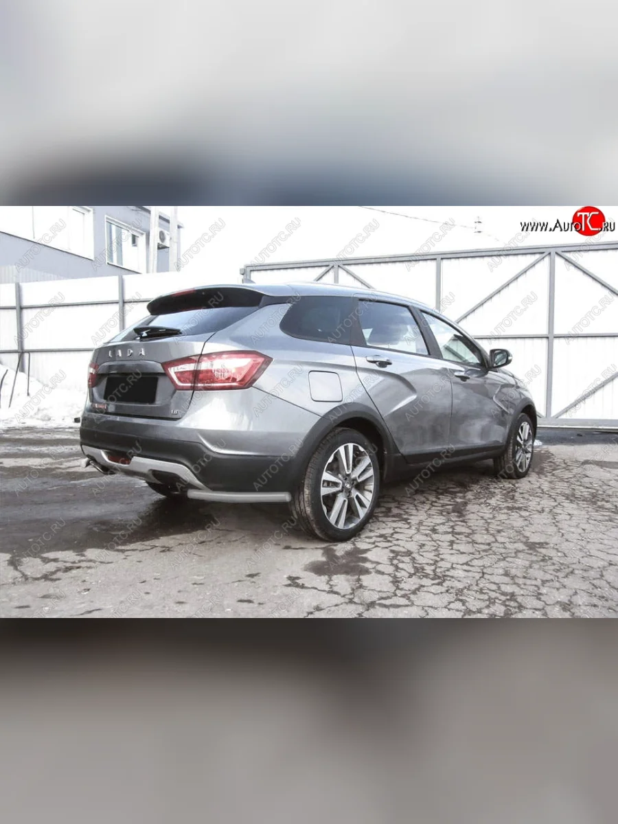 Защита заднего бампера Slitkoff (уголки, d42) Лада ВАЗ Веста SW 2181 универсал дорестайлинг (2017-2022) (Сталь с полимерным покрытием. Цвет: серебристый)  в Перми Пермском крае