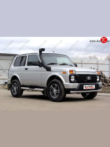 Защита переднего бампера (Ø57 мм, нержавейка) Slitkoff Лада ВАЗ нива 4х4 ( 2131,  2121) (2014-2021) Урбан 3 дв. дорестайлинг, Урбан 5 дв. дорестайлинг, Урбан, Урбан 5 дв. рестайлинг