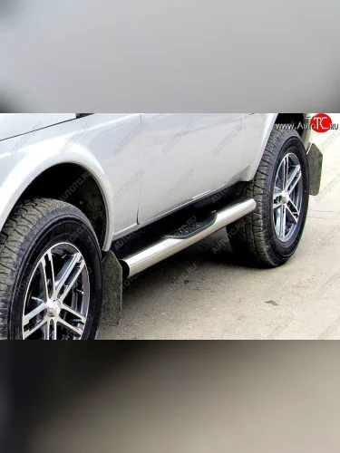 Защита порогов (Ø76 с проступью, нержавейка) Slitkoff Лада ВАЗ нива 4х4 ( 2131,  2121) (2014-2021) Урбан 3 дв. дорестайлинг, Урбан