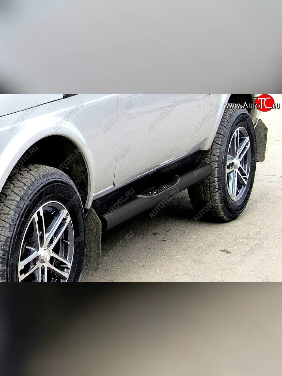 Защита порогов (Ø76 с проступью, с полимерным покрытием) Slitkoff Лада ВАЗ Нива 4х4 2121 3 дв. дорестайлинг (1977-2019) (Цвет: чёрный)  в Самаре Самарской области