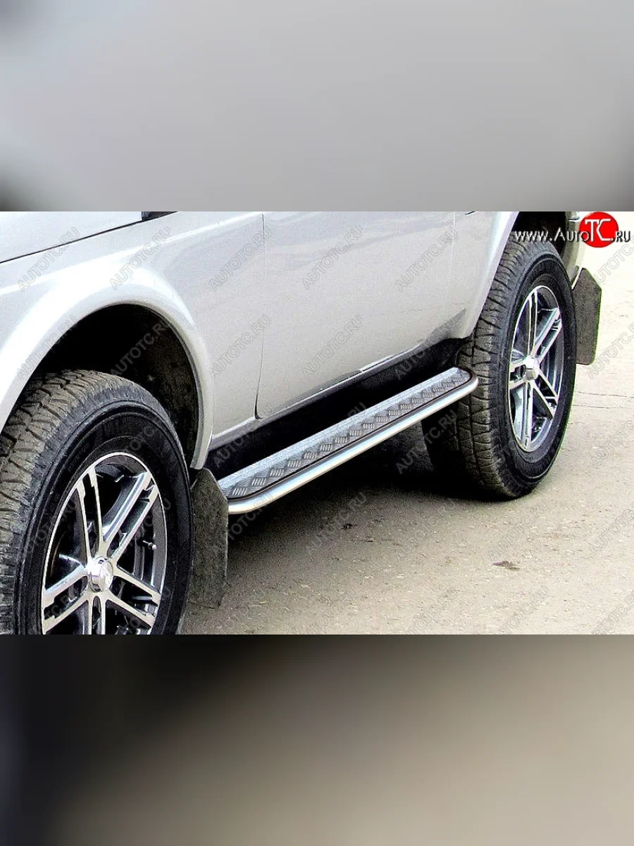 Защита порогов (с листом, d42 мм) Slitkoff Лада ВАЗ нива 4х4 2131 Урбан 3 дв. дорестайлинг (2014-2019) (Нержавейка)  в Воронеже Воронежской области