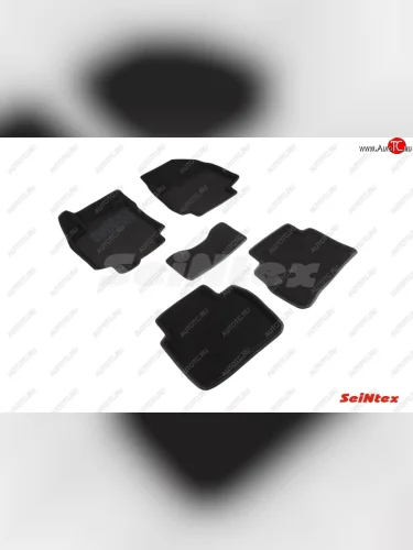 Комплект 3D ковриков в салон (ворсовые / чёрные) Seintex Nissan Tiida 1 C11 хэтчбэк дорестайлинг, Япония (2004-2007)