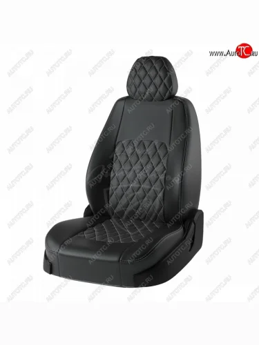 Чехлы для сидений Lord Autofashion Турин Ромб (экокожа, РЗСиС 40/60+подлокотник) (Черный, вставка черная, строчка серая) Skoda Octavia A5 дорестайлинг универсал (2004-2008)