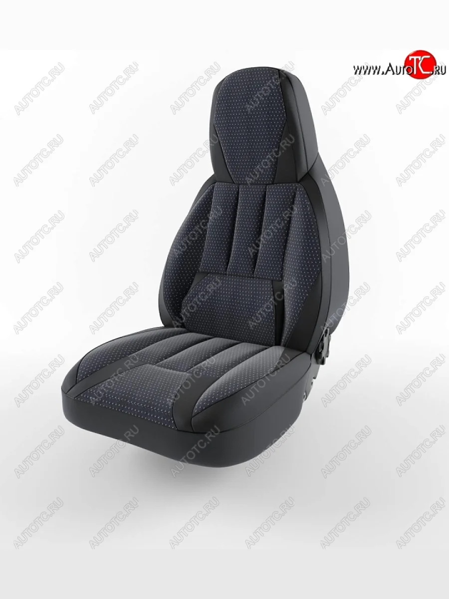 Чехлы для сидений Lord Autofashion Форсаж (экокожа) Renault Logan 1 дорестайлинг (2004-2010) (Черный, вставка жаккард Ёж белый)  в Самаре Самарской области