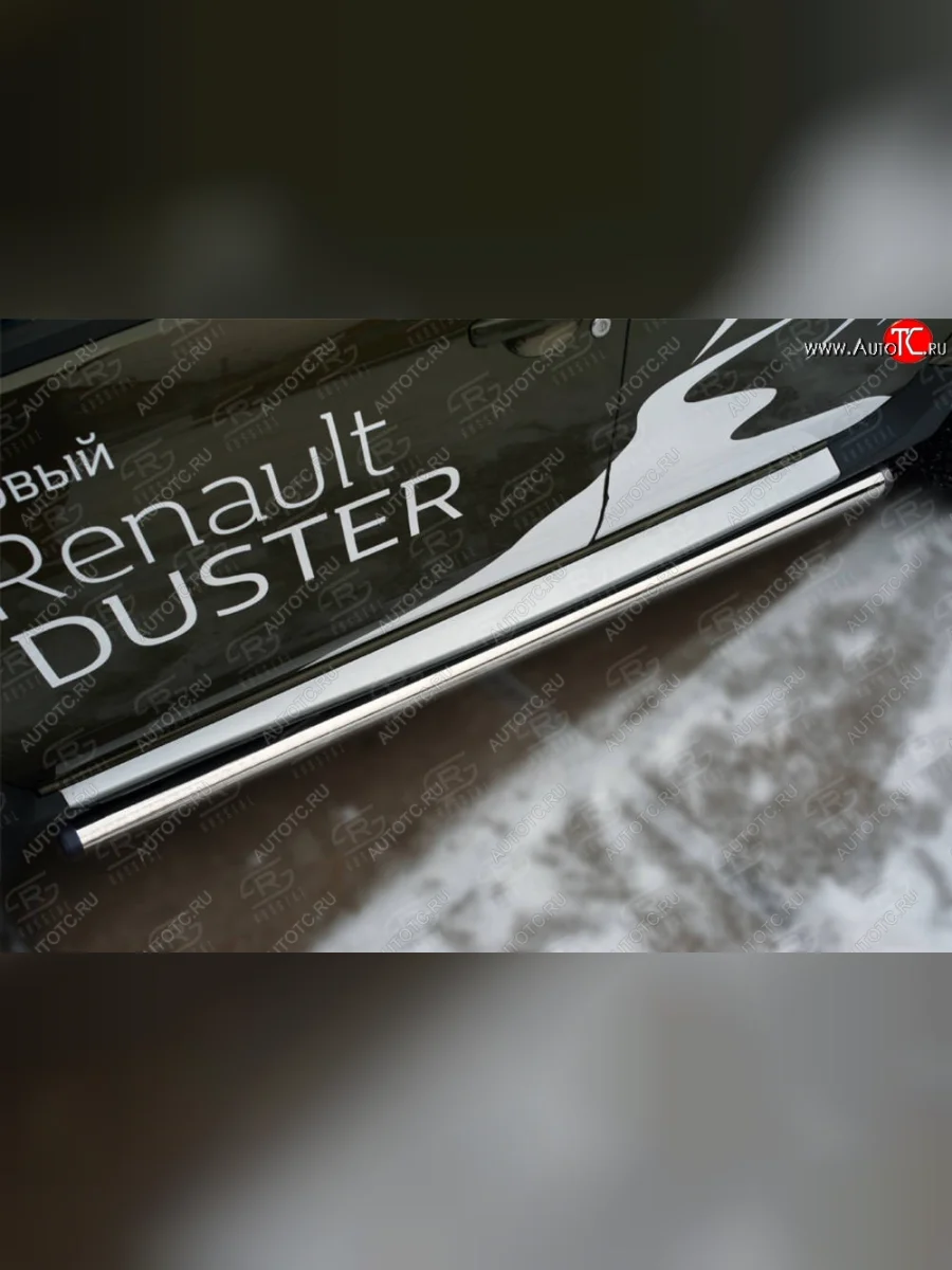 Защита порогов (Ø63 мм, нержавейка) SLITKOFF Renault Duster HS рестайлинг (2015-2021) (с пластиковыми заглушками)  в Воронеже Воронежской области
