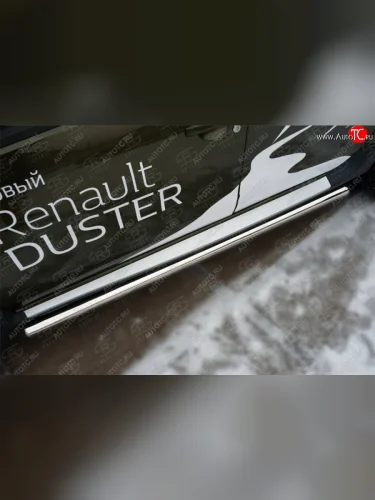 Защита порогов (Ø63 мм, нержавейка) SLITKOFF (торцы 90°) Renault Duster  HS (2015-2021) рестайлинг