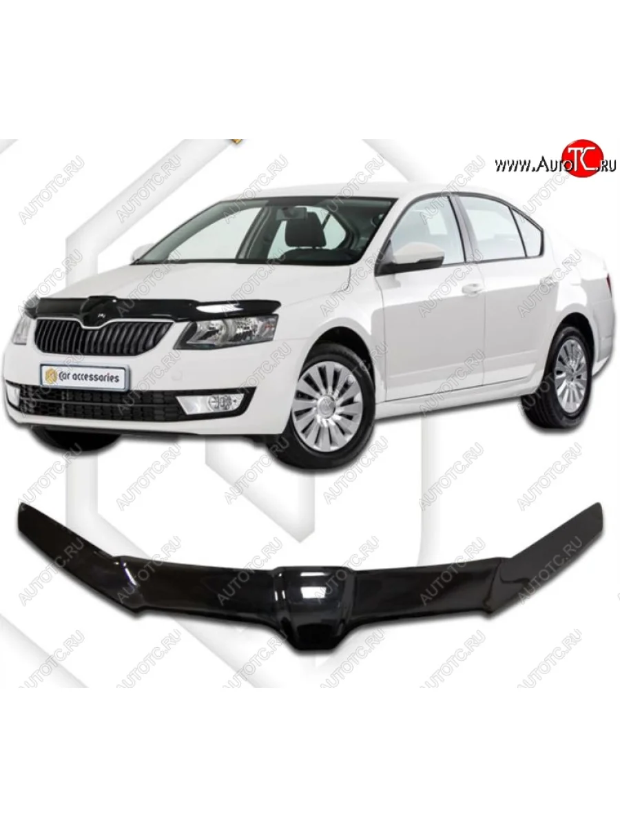 Дефлектор капота CA-Plastiс exclusive Skoda Octavia A7 дорестайлинг лифтбэк (2012-2017) (Classic черный, Без надписи)  в Перми Пермском крае