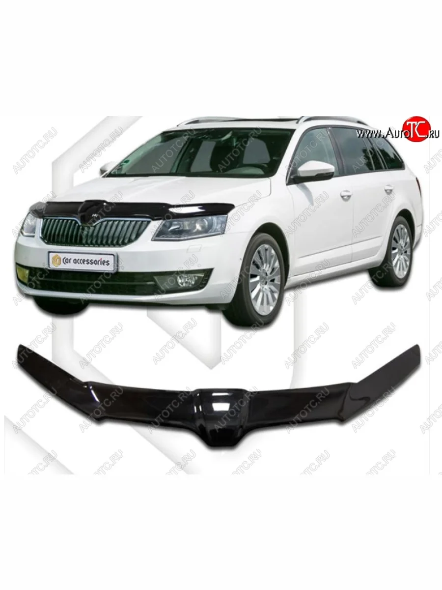 Дефлектор капота CA-Plastiс exclusive Skoda Octavia A7 дорестайлинг универсал (2012-2017) (Classic черный, Без надписи)  в Керчи Республика Крым