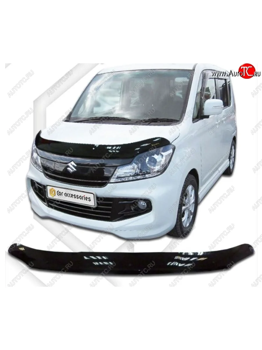 Дефлектор капота (компл. Bandit) CA-Plastiс Suzuki Solio дорестайлинг (2010-2013) (Classic черный, Без надписи)  в Керчи Республика Крым