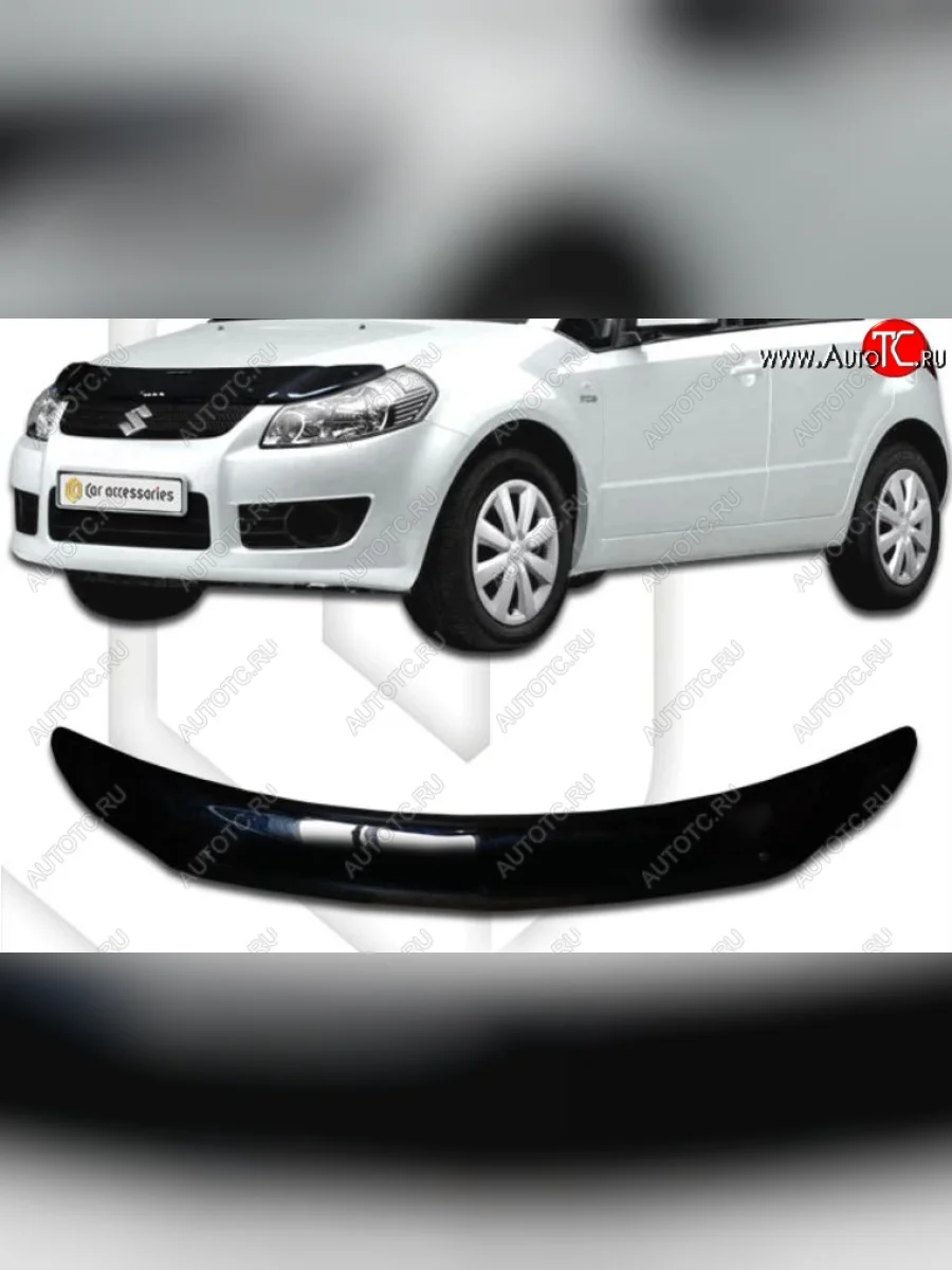 Дефлектор капота CA-Plastiс Suzuki SX4 GYC21S дорестайлинг седан (2006-2012) (серый Classic черный, Без надписи)  в Керчи Республика Крым