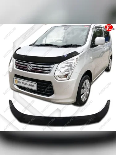 Дефлектор капота CA-Plastiс (Classic черный) Suzuki Wagon R MH34S дорестайлинг (2012-2014)