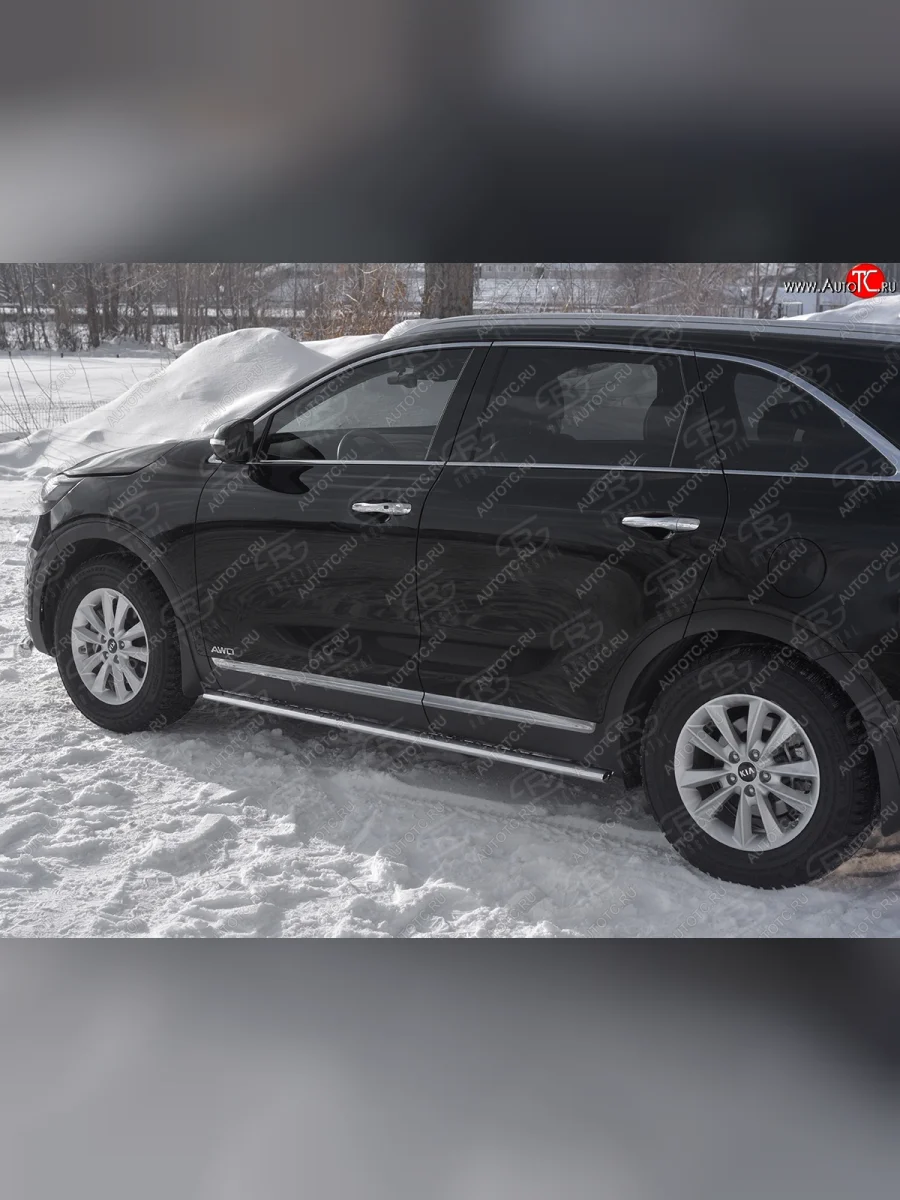 Защита порогов (Ø75x42 мм с проступью, нержавейка) Russtal KIA Sorento UM/Prime рестайлинг (2018-2020)  в Самаре Самарской области