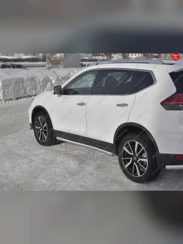 Защита порогов (Ø63 мм, нержавейка) SLITKOFF (Вариант 3) Nissan X-trail  3 T32 (2017-2022) рестайлинг