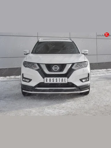 Защита переднего бампера (Ø42 мм, нержавейка) SLITKOFF Nissan X-trail 3 T32 дорестайлинг (2013-2018)
