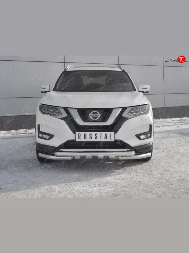Защита переднего бампера (Ø63 мм с клыками, нержавейка) SLITKOFF Nissan X-trail 3 T32 дорестайлинг (2013-2018)