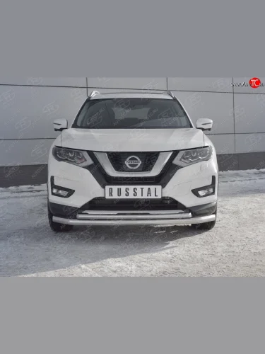 Защита переднего бампера (Ø63 и 42 мм) Nissan X-trail 3 T32 дорестайлинг (2013-2018)