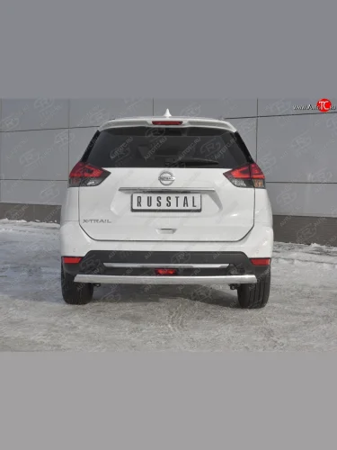 Защита заднего бампера (Ø75x42 мм, нержавейка) Russtal Nissan X-trail 3 T32 рестайлинг (2017-2022)