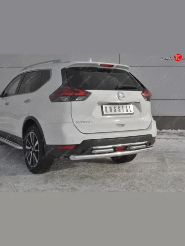 Защита заднего бампера (Ø63 и 42 мм , нержавейка) RUSSTAL Nissan X-trail  3 T32 (2017-2022) рестайлинг