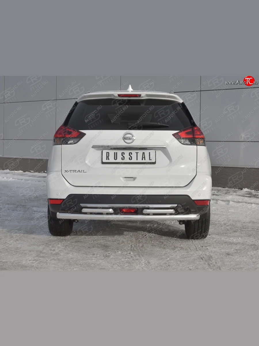 Защита заднего бампера (Ø63 и 42 мм , нержавейка) RUSSTAL  Nissan X-trail (2017-2022) 3 T32  в Самаре Самарской области