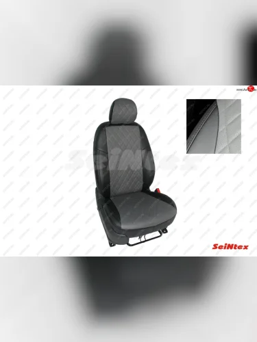 Чехлы для сидений (компл-я с подлокотником) Seintex (экокожа, ромб) (Черный+серый) Nissan Qashqai 2 J11 рестайлинг (2017-2022)