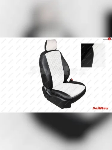 Чехлы для сидений (компл-я с подлокотником) Seintex (экокожа, ромб) (Черный+белый) Skoda Kodiaq 1 NS7 дорестайлинг (2017-2021)