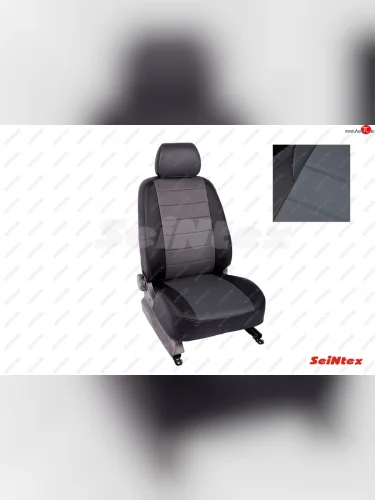 Чехлы для сидений (компл-я с подлокотником) Seintex (экокожа) (Черный+серый) Skoda Kodiaq  1 NS7 (2017-2021) дорестайлинг