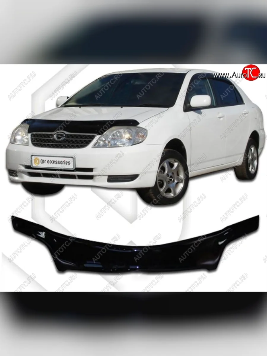 Дефлектор капота CA-Plastiс Toyota Corolla E120 седан дорестайлинг (2000-2004) (Classic черный, Без надписи)  в Керчи Республика Крым