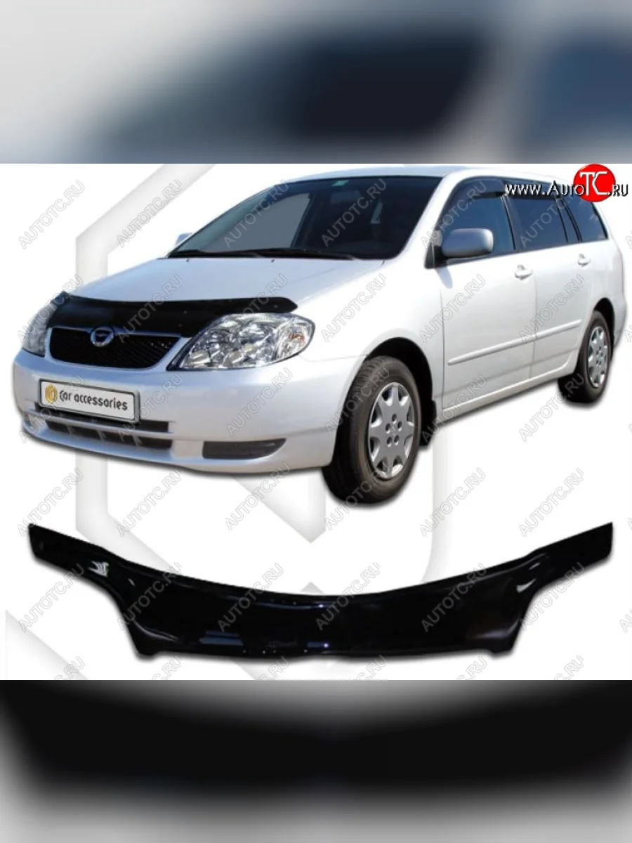 Дефлектор капота CA-Plastiс Toyota Corolla Fielder E120 универсал дорестайлинг (2000-2002) (Classic черный, Без надписи)  в Перми Пермском крае