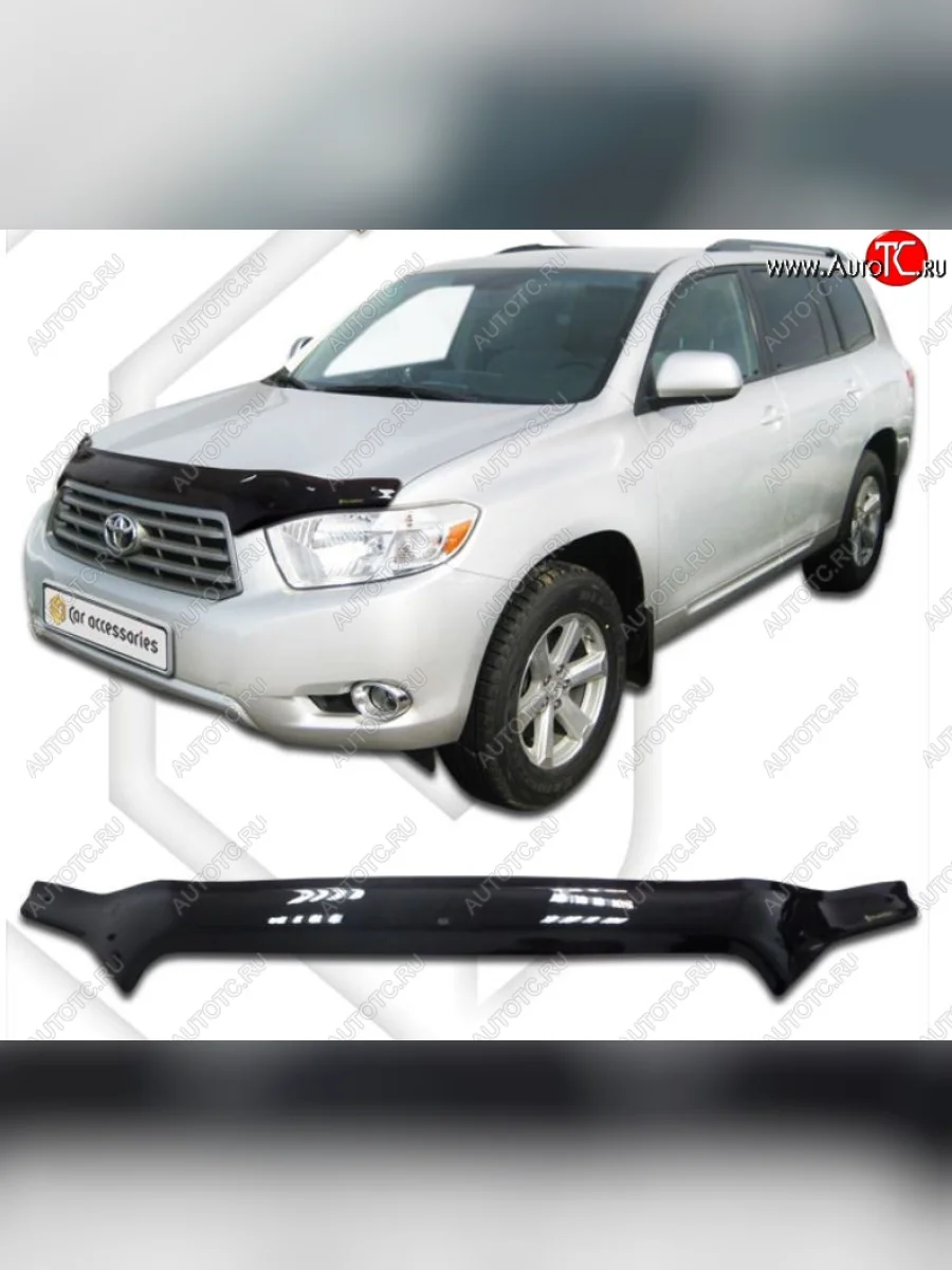Дефлектор капота CA-Plastic Toyota Highlander XU40 дорестайлинг (2007-2010) (Classic черный, Без надписи)  в Самаре Самарской области