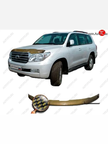 Дефлектор капота CA-Plastiс (серия Шелкография карбон-золото) Toyota Land Cruiser 200 дорестайлинг (2007-2012)