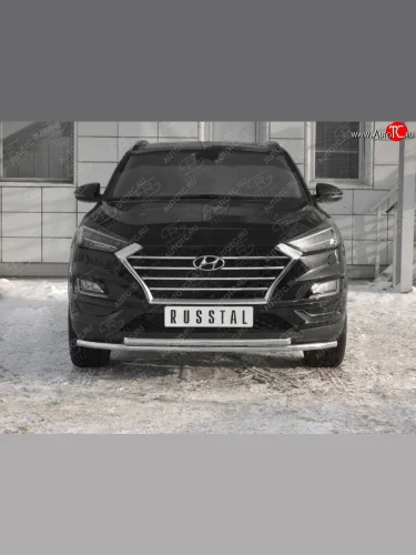 Защита переднего бампера (2 трубы Ø42 мм, нержавейка) SLITKOFF Hyundai Tucson  TL (2018-2021) рестайлинг