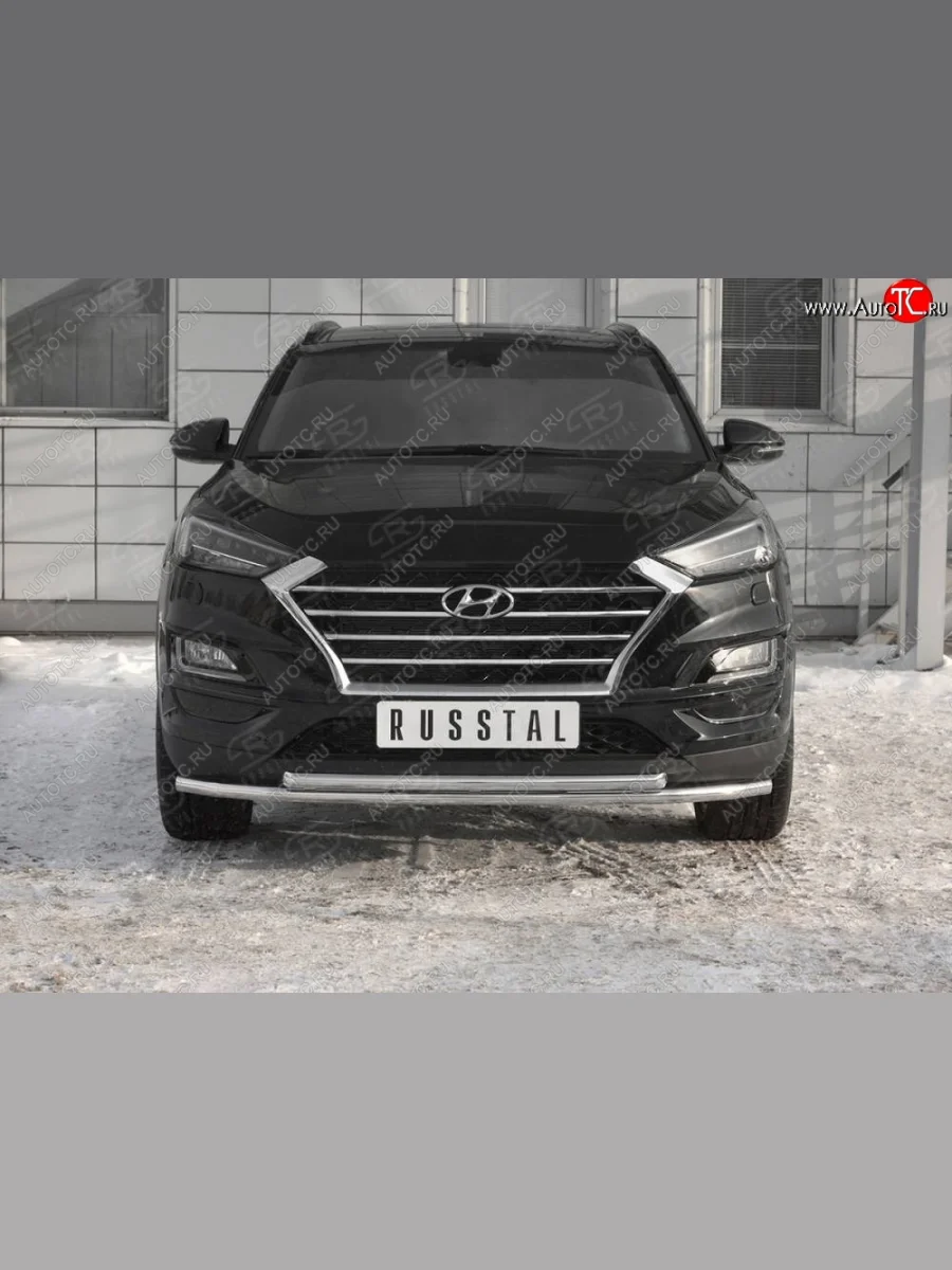 Защита переднего бампера (2 трубы Ø42 мм, нержавейка) SLITKOFF Hyundai Tucson TL рестайлинг (2018-2021)  в Самаре Самарской области