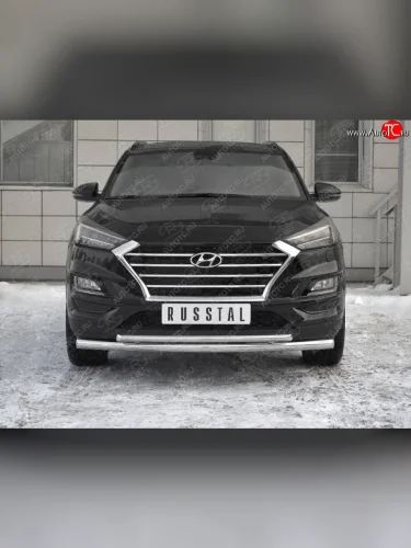 Защита переднего бампера (2 трубы Ø63 и 42 мм, нержавейка) SLITKOFF Hyundai Tucson  TL (2018-2021) рестайлинг