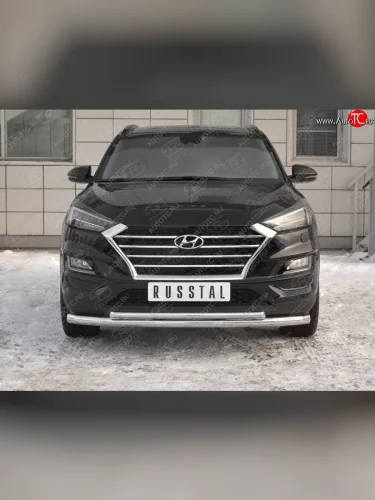 Защита переднего бампера (2 трубы Ø63 и 42 мм, нержавейка) SLITKOFF Hyundai Tucson  TL (2018-2021) рестайлинг