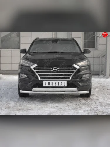 Защита переднего бампера (2 трубы Ø63 и 75х42 мм, нержавейка) Russtal Hyundai Tucson TL рестайлинг (2018-2021)