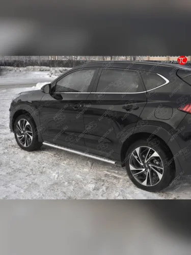 Защита порогов (Ø75x42 мм с проступью, нержавейка) Russtal Hyundai Tucson TL рестайлинг (2018-2021)
