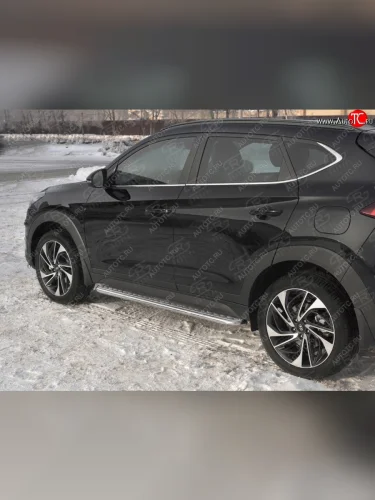 Порожки для ног SLITKOFF (Ø42 мм) (Лист алюминиевый, труба - нержавейка) Hyundai Tucson  TL (2018-2021) рестайлинг