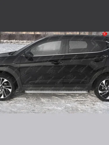 Порожки для ног SLITKOFF (Ø42 мм) (Лист алюминиевый, труба - сталь окрашенная в черный цвет) Hyundai Tucson  TL (2018-2021) рестайлинг